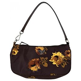 Borsa Prada floreale in nylon e pelle marrone giallo Marrone Giallo