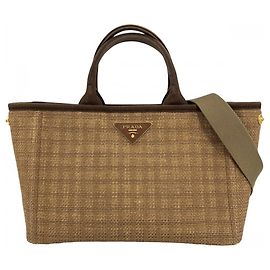 Borsa a tracolla Prada da donna in tela e paglia marrone Marrone