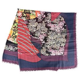 Sciarpa Balenciaga Large Floral Multicolore Bordò