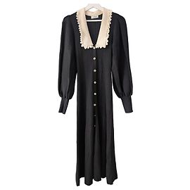 Sandro Dorothy Maxikleid mit Peter-Pan-Kragen Schwarz