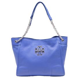Tory Burch Small Britten Chain Tote Bag in Blue Leather Blue