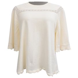 Pull See by Chloé avec manches chemise et détails festonnés en coton crème Blanc Écru