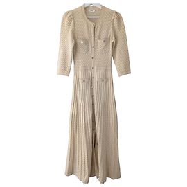 Sandro Robe Longue en Maille Beige Beige Doré