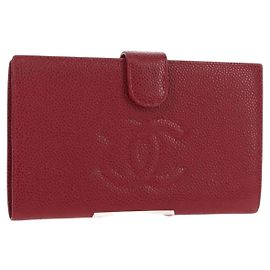 CHANEL COCO Mark Portefeuille Long Cuir Caviar Rouge Gold CC Autre