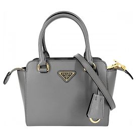 Prada Women's Gray Leather Handbag Brown White
