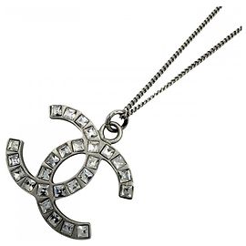 Colar Chanel de strass prateado Prata