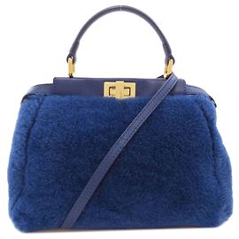 Fendi Peekaboo Mini 2-Way Handtasche aus blauem Pelz Blau