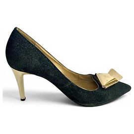 Escarpins Jimmy Choo en toile noir avec nœud doré Noir