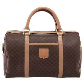 Céline Celine Vintage Macadam Boston Canvas and Leather Brown