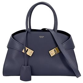 Saco Tote Hug Shoulder para Mulher Salvatore Ferragamo Branco Azul marinho