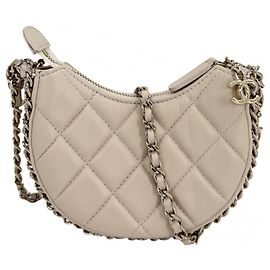 Bolsa de Ombro Mini Hobo para Mulher Chanel Branco Bege Dourado