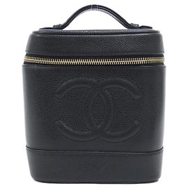 Sac à main Chanel noir en cuir de veau grainé doré Noir