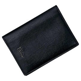 Christian Dior Black Leather Card Case Black