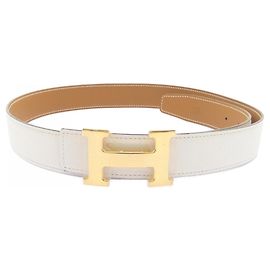 Hermès Cinturón reversible Hermes H 32mm Castaño Blanco