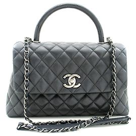 Chanel Top Handle Flap Quilted Caviar Leather Nero