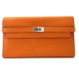 Hermès Hermes Kelly Long Wallet in Orange Chevre Leather Orange