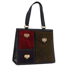 Borsa Salvatore Ferragamo Gancini in camoscio nero e oro Auth 199179V Nero D'oro