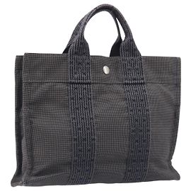Hermès HERMES Her Line Tote PM Borsa Tote Canvas Gray Silver Auth 199054A Marrone Argento