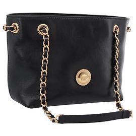 Sac à épaule à chaîne VERSACE en cuir noir et doré Auth BA15377V Noir Autre