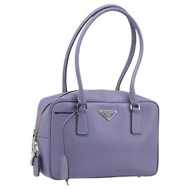 Bolsa de mão PRADA couro Saffiano Purple Silver Auth yk20752A Prata Roxo