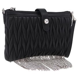 Borsa a tracolla Miu Miu Matelassé in pelle nera argento Auth ka5870SAM Nero Argento