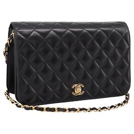 Bolsa de corrente CHANEL Matelasse Turn Lock em pele de cordeiro preta e ouro CC Auth yk20823SAM Preto Dourado