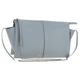Céline CELINE Chain Trillodo Shoulder Bag Leather Light Blue Silver Auth 199685V Silvery Light blue