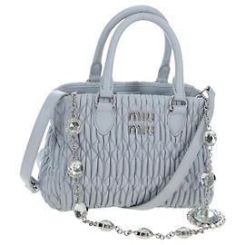 Borsa Miu Miu in pelle Nappa Crystal 2way Azzurro Argento Auth 196642M Argento Blu chiaro