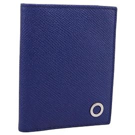Bulgari BVLGARI Card Case Leather Blue Silver Auth am12504V Silvery Blue