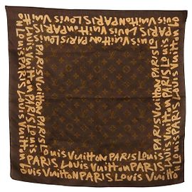 Sciarpa LOUIS VUITTON Monogram Graffiti Brown LV Auth bs36792V Marrone