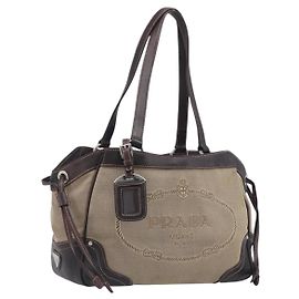 Borsa Tote PRADA Canvas Jacquard Beige Silver Auth 199661V Argento Beige