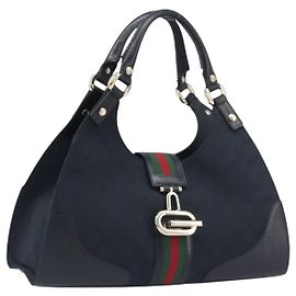 Sac à main GUCCI GG Canvas Web Sherry Line Noir Or 130995 Auth yk20808SAV Noir Doré