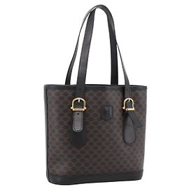Céline Sac Cabas CELINE Macadam PVC Cuir Noir Doré Auth BA15388 Noir Autre