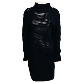 Prabal Gurung Black Long Sleeved Cashmere Knit Turtleneck Sweater Dress Black