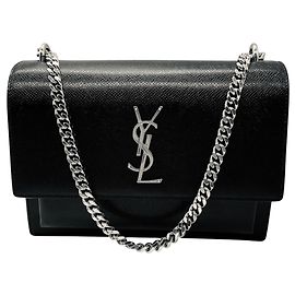 Sac à épaule Sunset Medium en cuir de veau noir Saint Laurent Noir