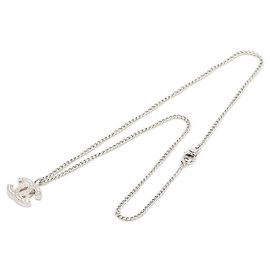 Silver Chanel CC Brass Pendant Necklace Silvery