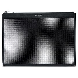 Black Saint Laurent Studded Leather Clutch Black