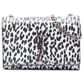 Borsa a tracolla Kate Small in pelle di vitello bianca con stampa leopardata e monogramma Saint Laurent Bianco
