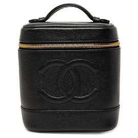 Black Chanel CC Caviar Vanity Case Black