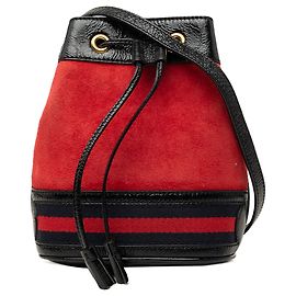 Mini borsa a secchiello Gucci Ophidia in suede e vernice rossa con Web Rosso