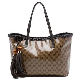 Bolso Tote Gucci GG Crystal con borla de bambú, Beige Beige