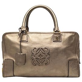 Gold LOEWE Metallic Leather Amazona 35 Handbag Golden
