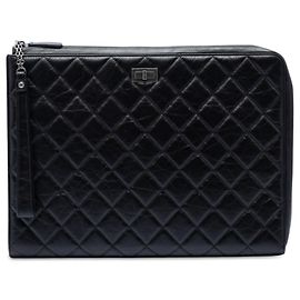 Bolsa Clutch Chanel Reissue 2.55 Large em Bezerro Envelhecido Preto com Alça Preto