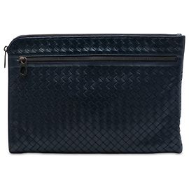Blue Bottega Veneta Nappa Intrecciato Clutch Blue