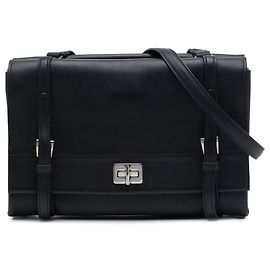 Bolsa Messenger Prada Lux Calf com aba dupla faces preta Preto
