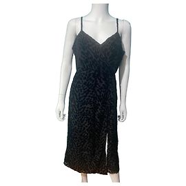 Autre Marque Sud Express Samtkleid Schwarz mit Leopardenmuster Schwarz