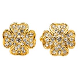 Chanel Gold Plated Rhinestone Clover Cufflinks Golden