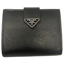 Prada Saffiano Tab Bi-fold Compact Wallet Black