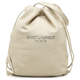 Borsa a spalla con coulisse Saint Laurent Logo Beige Crudo