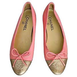 Chanel Bailarinas de piel rosa Rosa Dorado
